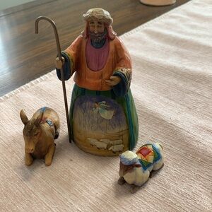 Heartwood Creek Wood Carved Nativity: Shepherd and Animal Set